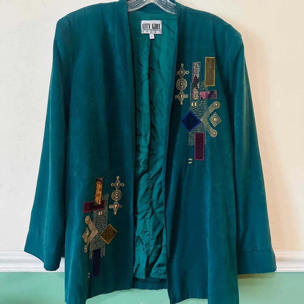 Green Blazer with Relaxed Fit and Soft Texture